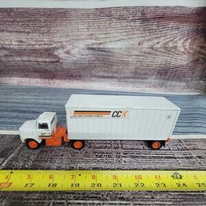Vintage Tonkin CCX Ford areo semi and pup trailer die-cast white/orange